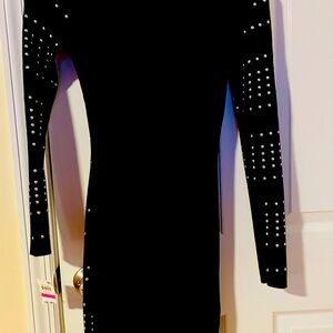 Black rhinestones long sleeve dress